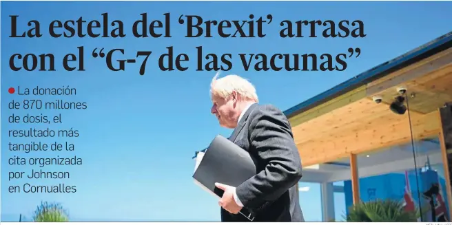  ?? NEIL HALL / EFE ?? El primer ministro británico, Boris Johnson, se marcha tras su rueda de prensa en la jornada de clausura de la cumbre del G-7 en Carbis Bay, en Cornualles.