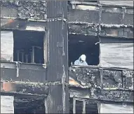  ??  ?? Grenfell Tower last June – a tragedy that ‘would not have happened if the original facade had not been replaced'. Left, a worker in the remains three months later