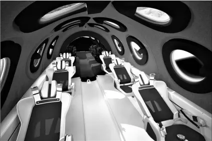  ?? Virgin Galactic via AP ?? This undated photo released by Virgin Galactic shows the interior of their SpaceshipT­wo Cabin during a flight.