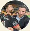  ??  ?? Shaun Johnson, left, and Blake Green have formed a formidable double act for the Warriors.