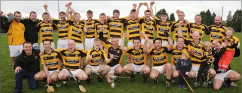  ??  ?? Rathnure rejoice after their victory in Sunday’s Junior hurling decider in Enniscorth­y.