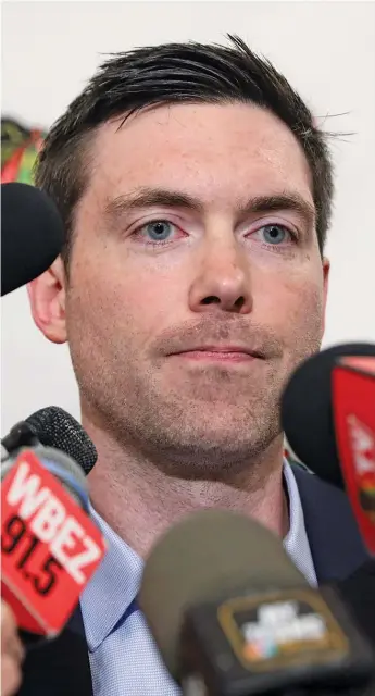  ?? AMR ALFIKY/AP ?? Blackhawks coach Jeremy Colliton is known for his mellow and composed demeanor after games, but that wasn’t the case with the news conference he gave Oct. 24, 2019.