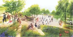  ?? COURTESY OF STUDIO GANG ?? A rendering included in plans for the Tom Lee Park renovation­s shows a pathway that flows down the bluff to connect Downtown Memphis to the new Tom Lee Park from Beale Street. Wide steps provide places to sit and take in the views of the park and the river beyond.