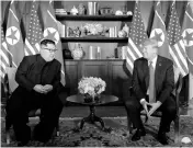  ?? REUTERS/KCNA ?? North Korean leader Kim Jong Un and US President Donald Trump during the Summit in Singapore on June 12