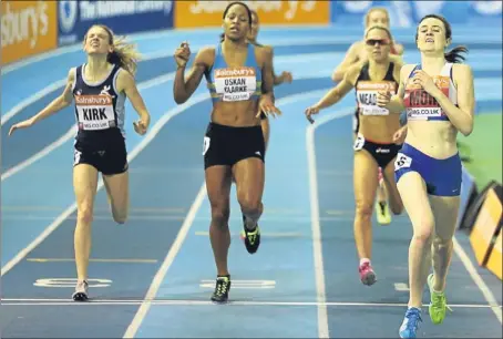  ?? Picture: Getty Images. ?? Dundee Hawkhill athlete Laura Muir crosses the line to win the 800m title at Sheffield.