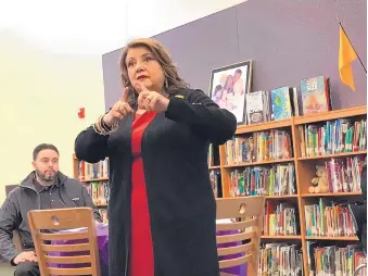 ?? T.S. LAST/JOURNAL ?? Santa Fe Public Schools Superinten­dent Veronica Garcia discusses a bond issue proposal that’s on the Feb. 6 ballot at a public meeting last week.