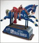  ?? ?? This mechanical Blue Horse was among promotiona­l devices used to expand sales of Blue Horse tablets, produced by the Montag Brothers’ stationery company.