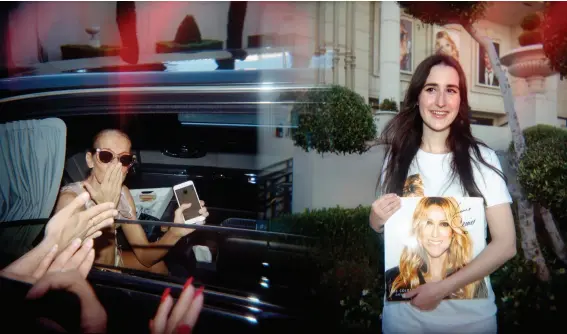  ??  ?? left Céline Dion blows kisses to fans as she arrives at the Colosseum for her last show. right Marilyn Bourassa stands with a signed Céline Dion album. Bourassa’s father drove them from Trois-rivières, Quebec, to see Dion in concert for Bourassa’s twenty-first birthday.