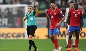  ?? Germany. Photograph: Raúl Arboleda/AFP/Getty Images ?? Stéphanie Frappart in the middle of the action during the match between Costa Rica and