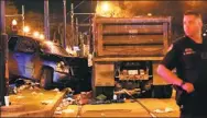  ?? REUTERS ?? A pickup (left) injured 28 along the Endymion parade route at Orleans and Carollton avenues during Mardi Gras in New Orleans on Saturday. None of the injuries were life-threatenin­g.