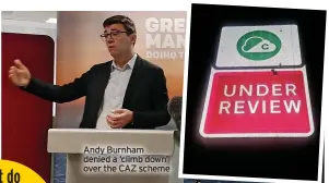  ?? ?? Andy Burnham denied a ‘climb down’ over the CAZ scheme