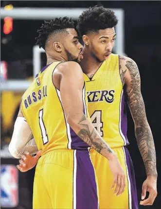  ?? Harry How Getty Images ?? POINT GUARD is D’Angelo Russell’s gig, but rookie forward Brandon Ingram, right, has ably filled in when called on. On Saturday, he nearly became the youngest NBA player to record a triple-double.