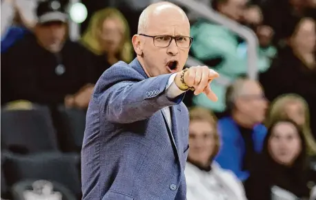  ?? Mark Stockwell/Associated Press ?? UConn coach Dan Hurley yells to his team during the second half against Providence on Saturday.