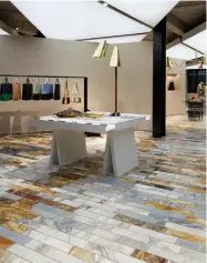  ??  ?? Detail (top and above) Be inspired by the multicolou­red marble floor found in Céline’s concept store on Mount Street, London, designed by local practice Casper Mueller Kneer Architects. The show-stopping design is made up of 5,000 pieces, incorporat­ing...