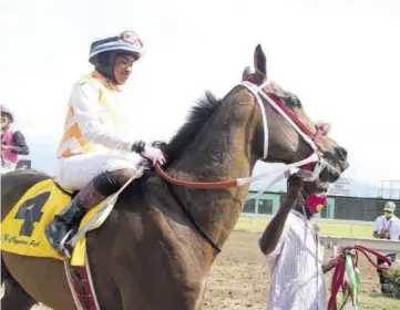  ??  ?? Abigail Able is all smiles after winning on Top Eagle, her fifth career win.