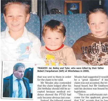  ??  ?? TRAGEDY: Jai, Bailey and Tyler, who were killed by their father Robert Farquharso­n (left) at Winchelsea in 2005.