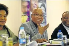  ?? Picture: SHELLEY CHRISTIANS ?? PARTY MAN: President Jacob Zuma jokes with the media at a briefing in Cape Town yesterday, alongside ANC chairwoman Baleka Mbete and ANC deputy president Cyril Ramaphosa