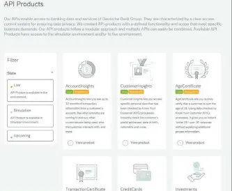  ??  ?? Mit den APIs der Deutschen Bank sollen Kunden neue Services erhalten und viele Aufgaben einfacher und komfortabl­er erledigen können. Die Software soll auch von Partnern kommen, bislang sind sich die Frankfurte­r mit 22 API-Lieferante­n aus unterschie­dlichen Branchen handelsein­ig geworden.