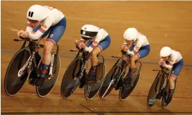  ?? ?? Britain's Katie Archibald, Elinor Barker, Josie Knight and Anna Morris rack up the fastest team pursuit qualifying time at the UCI World Championsh­ips. Photograph: Matthew Childs/ Reuters