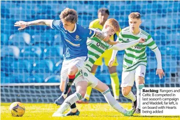  ?? ?? Backing Rangers and Celtic B competed in last season’s campaign and Waddell, far left, is on board with Hearts being added