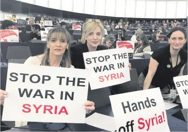  ??  ?? Sinn Fein MEP Martina Anderson at the protest in the European Parliament against the bombing of Syria