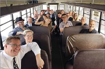  ?? CITY OF PENTICTON/Special to The Herald ?? Members of Penticton city council and the business community aboard a bus headed to Kelowna in June for the Grant Thornton Okanagan Business Excellence Awards presentati­ons. The local businesses were nominated by the City of Penticton’s economic developmen­t team.