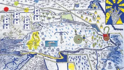  ??  ?? Dibujo de la laguna de Mar Chiquita que se verá en la muestra “Hemiciclos”.