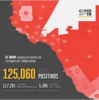  ??  ?? El mapa muestra el número de contagios por código postal