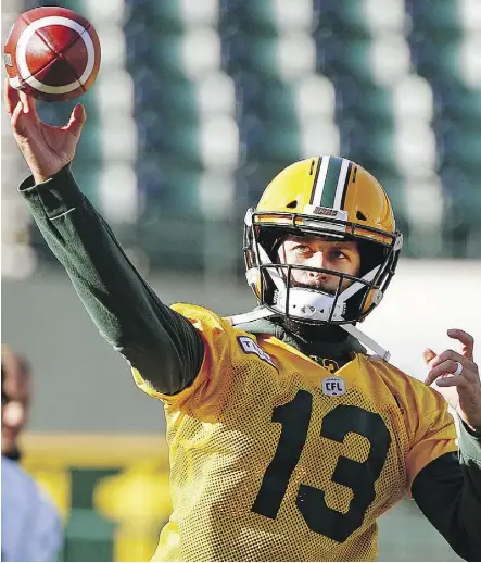  ?? FILES ?? Eskimos quarterbac­k Mike Reilly, the face of the franchise, heads the list of 35 CFL players eligible for free agency beginning Feb. 12. Complicati­ng the issue for those players is the expiration of the CBA.