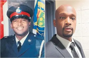  ??  ?? York Regional Police officers Det.-Const. Neil Dixon, left, and Const. Dameian Muirhead testified about their experience­s with systemic racism inside the force on Wednesday.