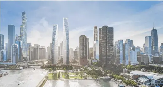  ?? RELATED MIDWEST/42ND WARD ALD. BRENDAN REILLY ?? A rendering of the residentia­l towers that would arise from 400 N. Lake Shore Drive.