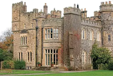  ?? ?? Stately pile: The impressive exterior of Hawarden Castle and, inset, William Gladstone
