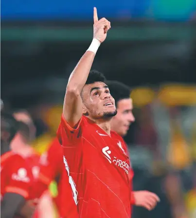  ?? / AFP ?? Luis Díaz anotó su segundo gol de Champions con la camiseta del Liverpool, en la semifinal contra Villarreal.