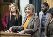  ?? DEBORAH CANNON / AMERICAN-STATESMAN ?? Rep. Helen Giddings, D-DeSoto, speaks during a news conference about adding her lunch shaming bill onto another bill at the Capitol on Tuesday.