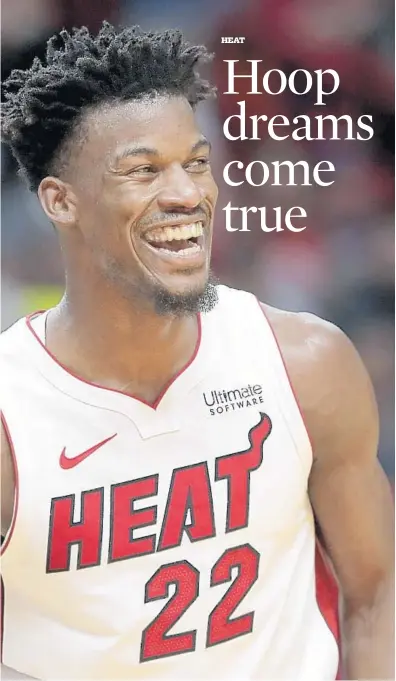  ??  ?? Heat forward Jimmy Butler is eager to return to the court. The NBA season was suspended March 11 because of the coronaviru­s.