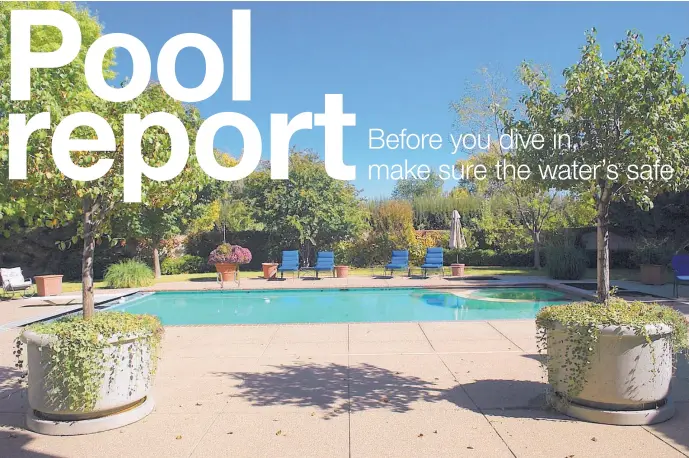  ?? JOURNAL FILE ?? When the temperatur­es are in the triple digits, nothing is more inviting than a dip in a pool, like this one at a Los Ranchos home with a walled yard.