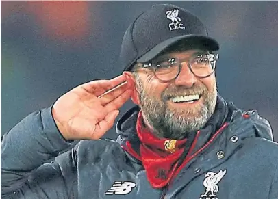  ??  ?? Jurgen Klopp is staying firmly grounded, despite Liverpool’s 16-point lead at the top of the table.