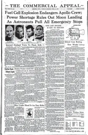  ?? THE COMMERCIAL APPEAL FILES ?? A historic front pagefrom April 14, 1970.