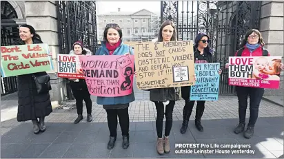  ??  ?? PROTEST Pro Life campaigner­s outside Leinster House yesterday