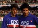  ?? Photograph: Claudio Villa/Getty Images ?? Gianluca Vialli and Roberto Mancini in Sampdoria colours.