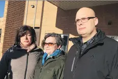  ?? BETTY ANN ADAM ?? Family friend Lucille Lavoie-Frehlich and Cade’s parents Michelle and Jerry Sprackman speak to reporters outside Saskatoon provincial court on Thursday about Cade’s dreams for his future.