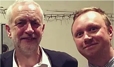  ??  ?? Activist: Michael Sharpe, right, with Jeremy Corbyn. Left: He joined a notorious protest at the home of an Ineos boss