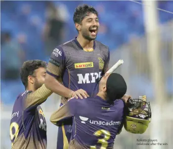  ?? Kolkata players celebrate after the win. ??