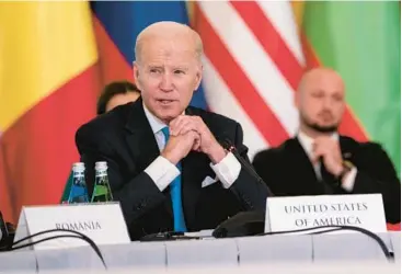  ?? EVAN VUCCI /AP ?? President Joe Biden addresses a meeting of NATO’s Bucharest Nine group of nations Wednesday in Warsaw.