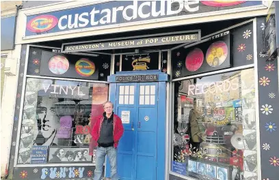  ??  ?? Jim Bowes.outside The Custard Cube music shop in Accrington before bailiffs arrived