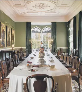  ?? ?? Top, Salvador Dali's iconic masterpiec­e 'Christ of Saint John of the Cross' takes pride of place at the The Aukland Projetc's Spanish Gallery in Bishop Aukland. Above, The Long Dining Room at Auckland Castle. Credit: House of Hues.