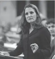  ?? SEAN KILPATRICK / THE CANADIAN PRESS ?? Foreign Affairs Minister Chrystia Freeland delivers a speech Tuesday in the Commons on foreign policy goals.