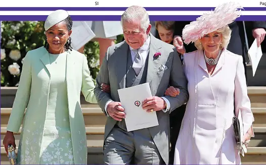  ??  ?? Dignity: Doria Ragland in the chapel, and with Charles (left). The proud parents linked arms as they left the service (above)