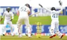  ??  ?? England’s Dom Sibley is cleaned bowled by Lasith Embuldeniy­a on day four. Photograph: Sri Lanka Cricket