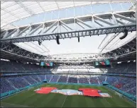  ?? Anton Vaganov / Associated Press ?? St. Petersburg Stadium before the Euro 2020 quarterfin­al between Switzerlan­d and Spain on July 2. Russia has been stripped of the Champions League final by UEFA, with St. Petersburg replaced by Paris after Russia’s invasion of Ukraine.
